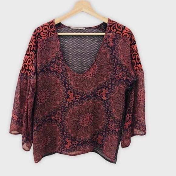 ANTHROPOLOGIE language print silk top - Picture 2 of 6